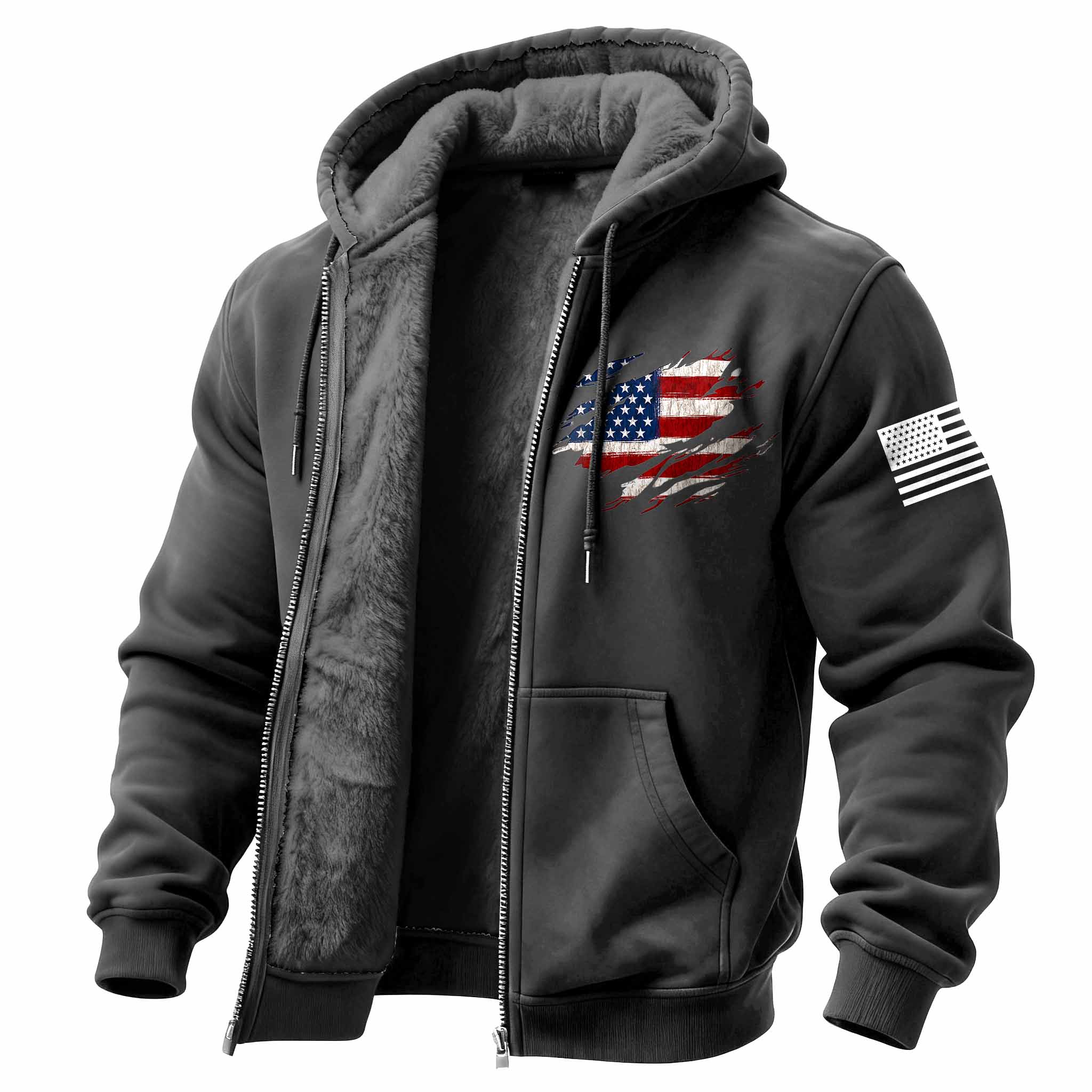 Men's Vintage American Flag Patriotic Fleece Pocket Full Zip Long Sleeve Hoodie Jacket