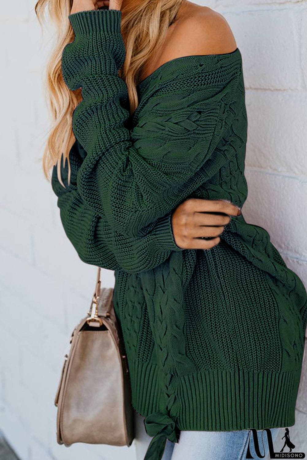 MidiSono - Love Letters Cable Knit Lace Up Sweater