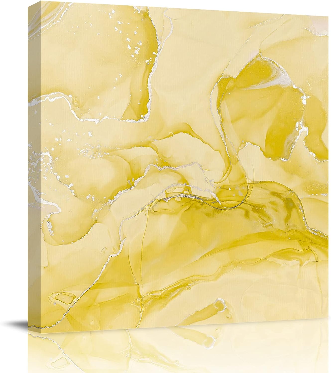 Wall Art Paintings on Canvas Print Abstract Art Ombre Marble Gradient Golden Yellow Texture Office Artwork Home Decoration Living Room Bedroom Bathroom Giclee Walls Decor,Wood Framed Ready to Hang 8&#034;x8&#034;