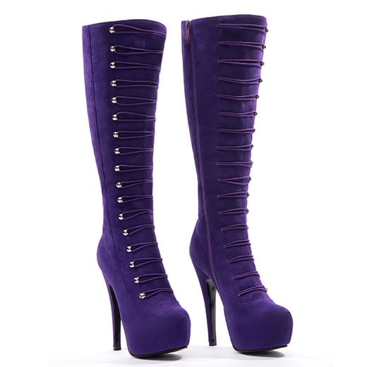 Purple Suede Fashion Boots Agraffe Platform High Heel Sexy Knee Boots |FSJ Shoes