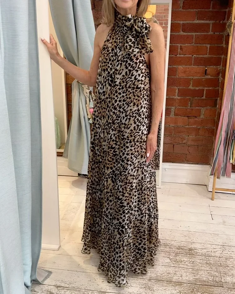 Leopard Print Hanging Neck Dress
