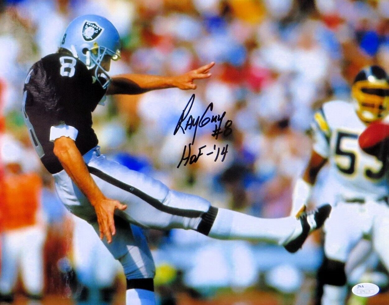 Ray Guy Signed Autographed 11X14 Photo Poster painting Kick vs. Chargers HOF 14