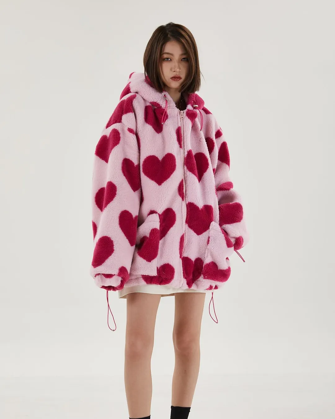 Brownm Heart Pattern Hooded Jacket