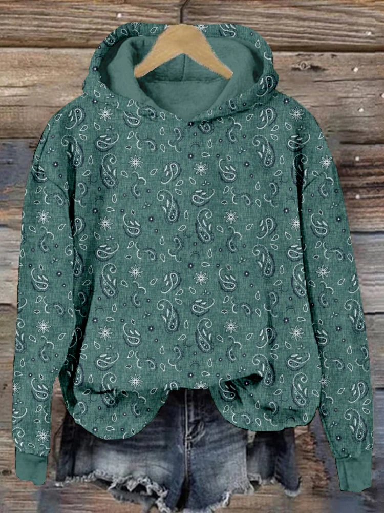 Comstylish Western Paisley Graphic Vintage Cozy Hoodie