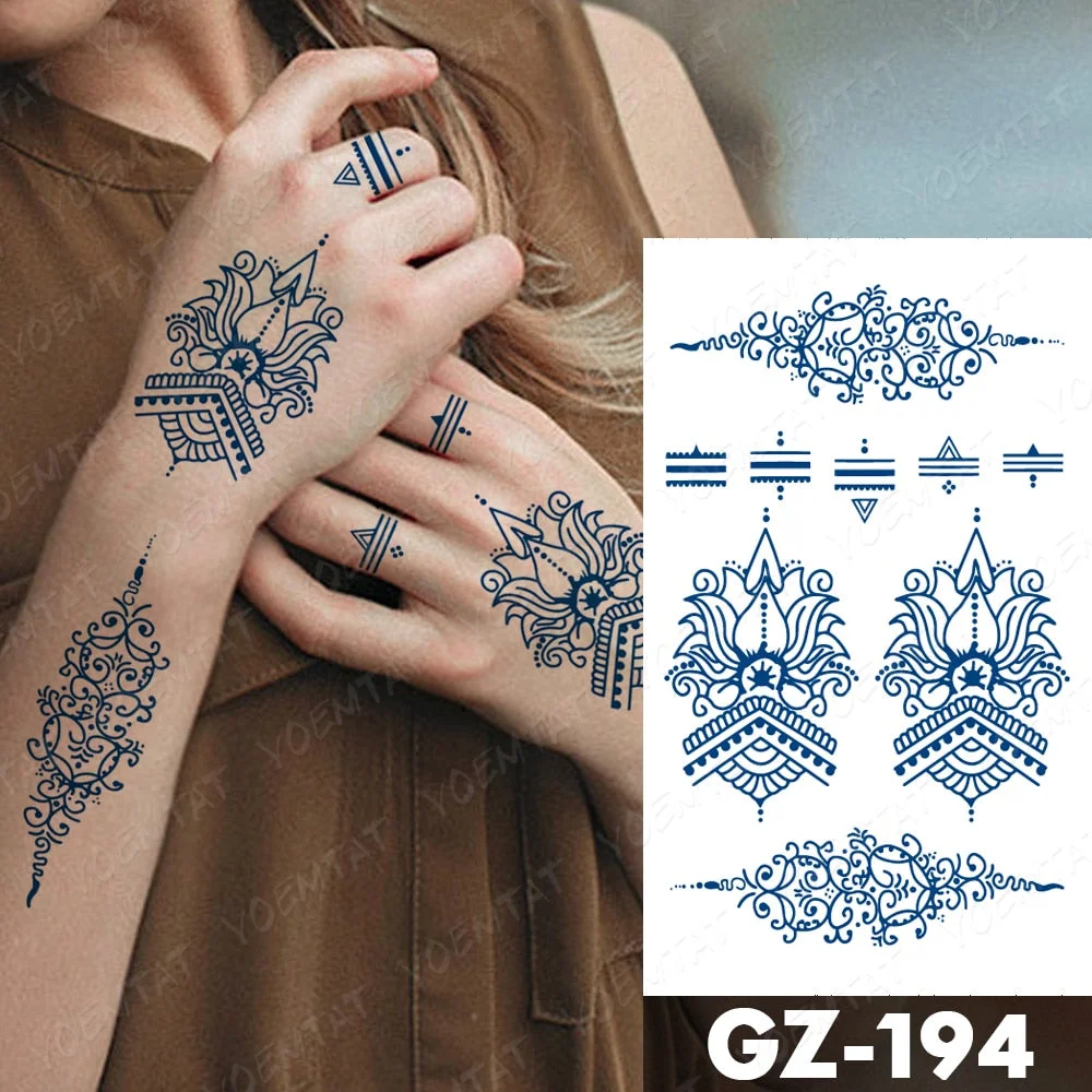 Juice Lasting Waterproof Temporary Tattoo Stickers Lotus Totem Flower Mandala Flash Tattoos Ink Fatima Hand Body Art Fake Tatto