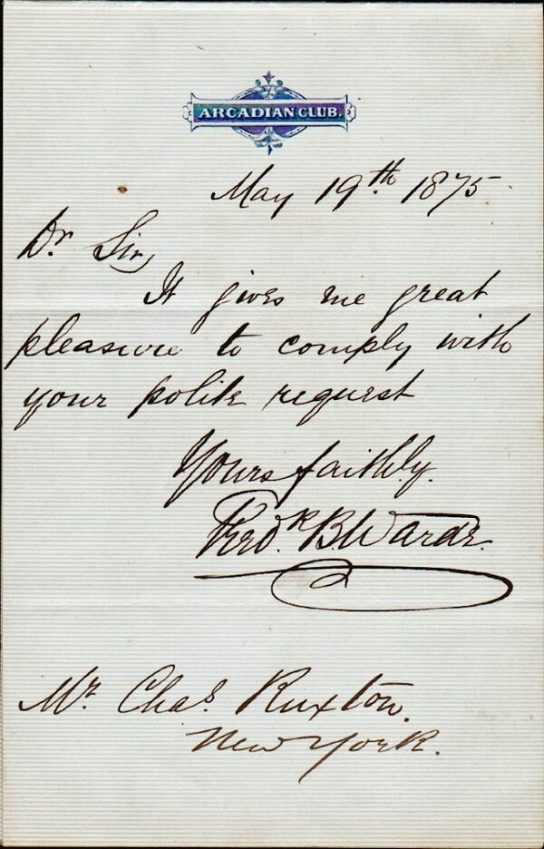 Theatre & Early Film Actor FREDERICK B. WARDE Autograph Note Signed - 1875