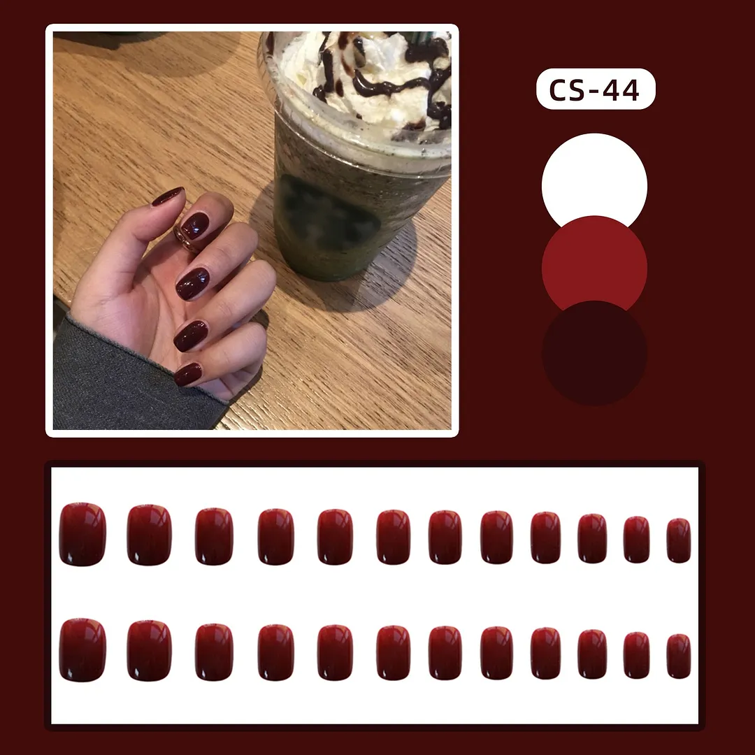 Girls Candy Pink Color False Nails Women Nature Nude Jelly Fake Nail Short Round Head Full Cover Nail Art Tips With Glue 24pcs-Nail Inspo