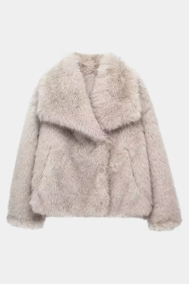 Oversized Faux Fur Coat with Wide Collar