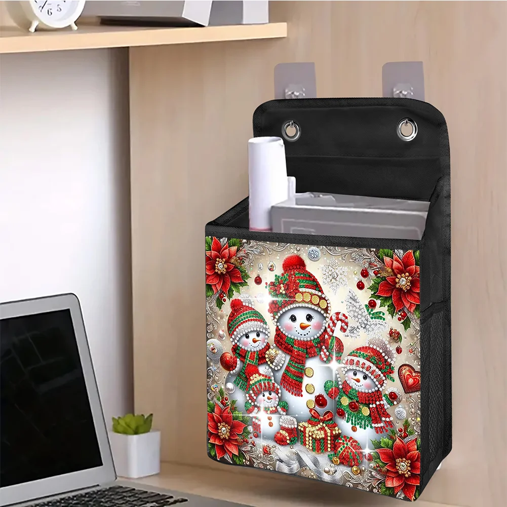 5D DIY Snowman Family Diamond Painting Hanging Storage Bag Diamond Art Organizer Box Home Decor 