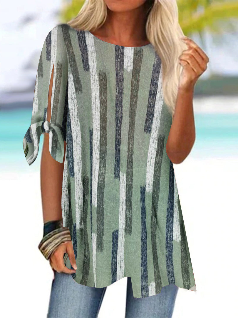 Women Long Sleeve V-neck Graphic Floral Printed Top