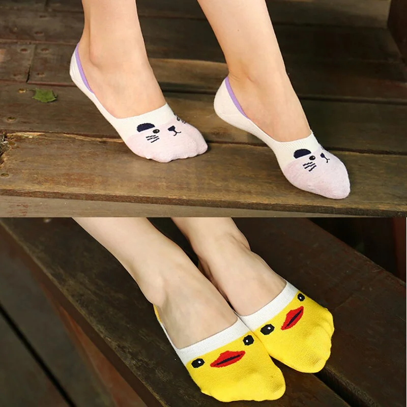 Billionm pieces = 5 Pairs/lot Invisible Cartoon Cotton Breathable Socks Women Summer Girls Casual Short Ankle Boat Low Cut Lady Sox