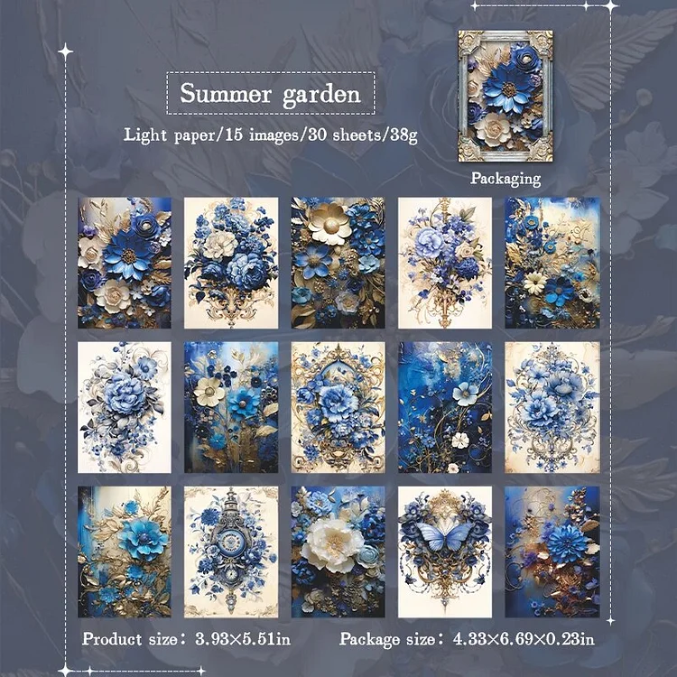 Journalsay 30Sheets Dream of Summer Night Series Vintage Flower Character Material Paper