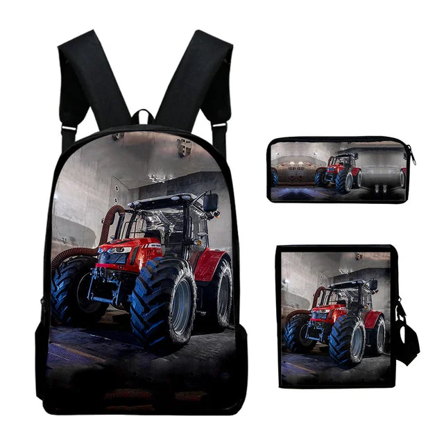 Buzzdaisy Farm Tractor #4 School Bag Backpack Lunch Box Book Pencil Bags  3pcs Set