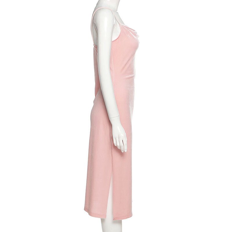  Pink Y2K Dress Up Party Spaghetti Strap Sexy Split Out Solid Straight Sliver Summer Dress Female Elegant Pajamas 2025 New