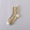Vintage Floral 3D Jacquard Medium Height Women Socks