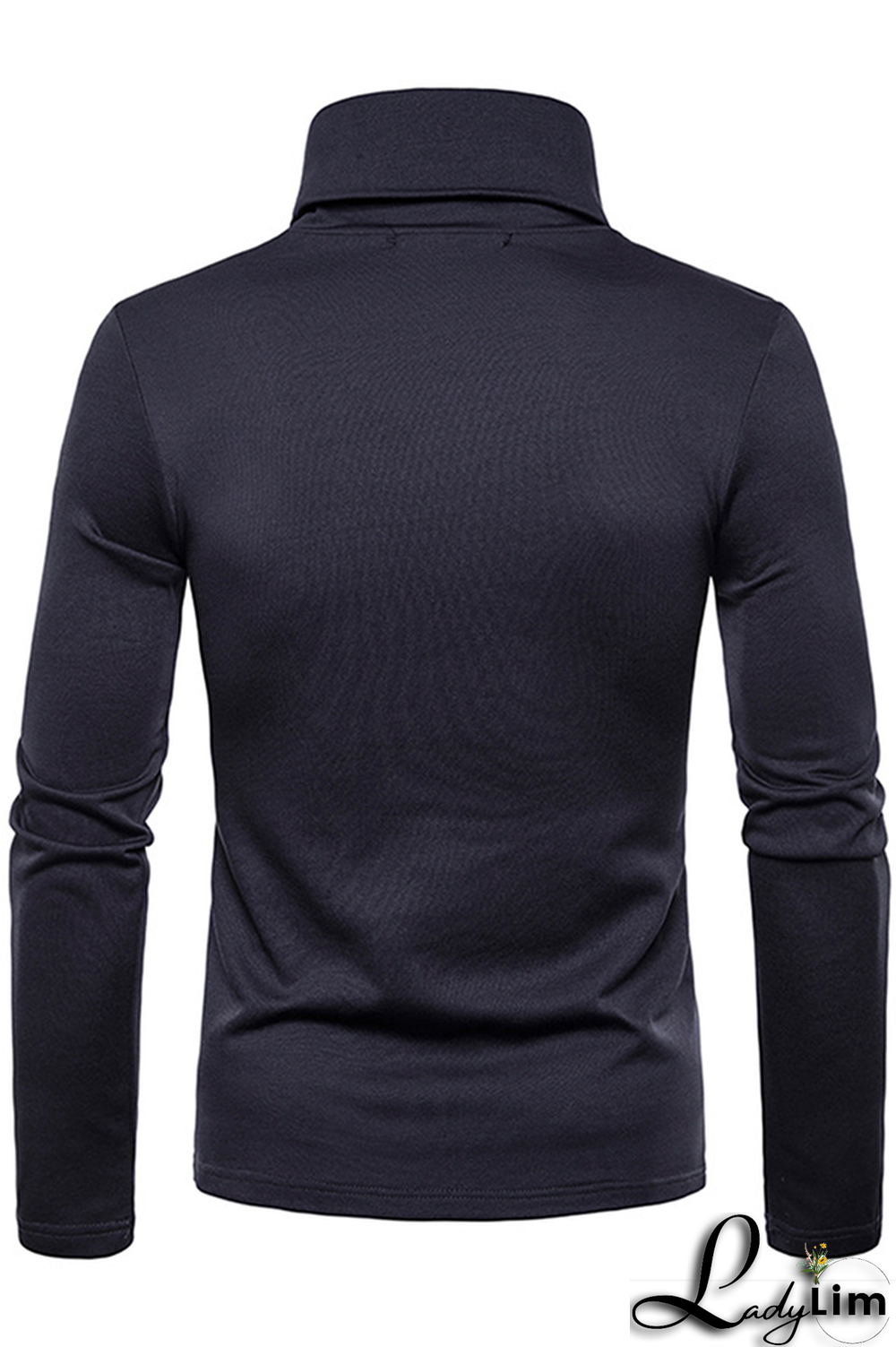 Navy Blue Fashion Casual Solid Split Joint Basic Turtleneck Tops