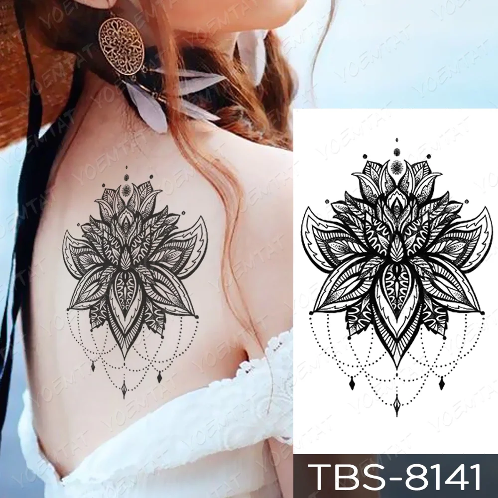 Sdrawing Temporary Tattoo Sticker Henna Mehndi Totem Flash Tatto Lotus Flower Hand Fingers Body Art Arm Fake Tatoo Men Women