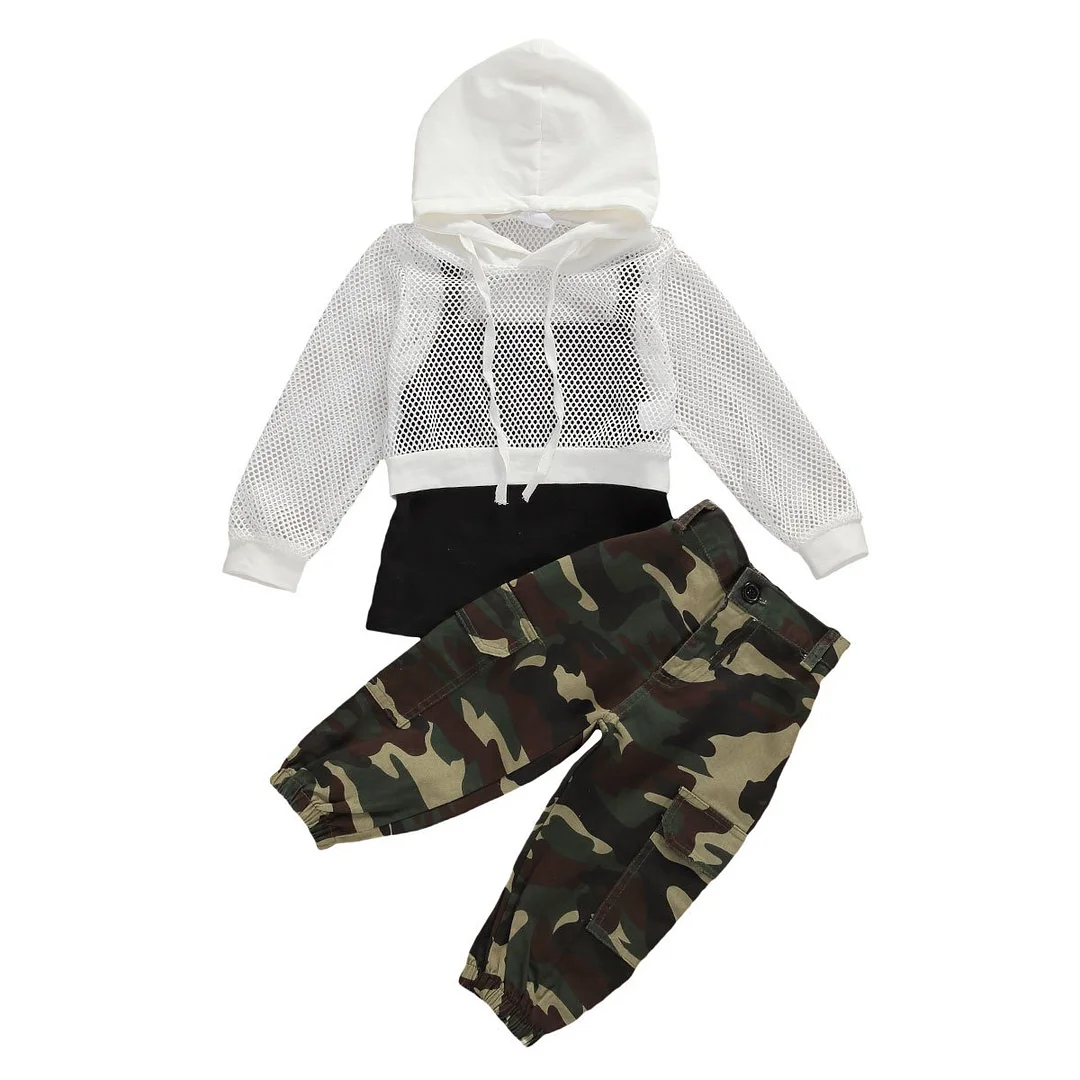 3PCS Toddler Kids Baby Girl Vest Tank Top Mesh Coat Long Pants Camo Outfits Clothes Set 1-6T