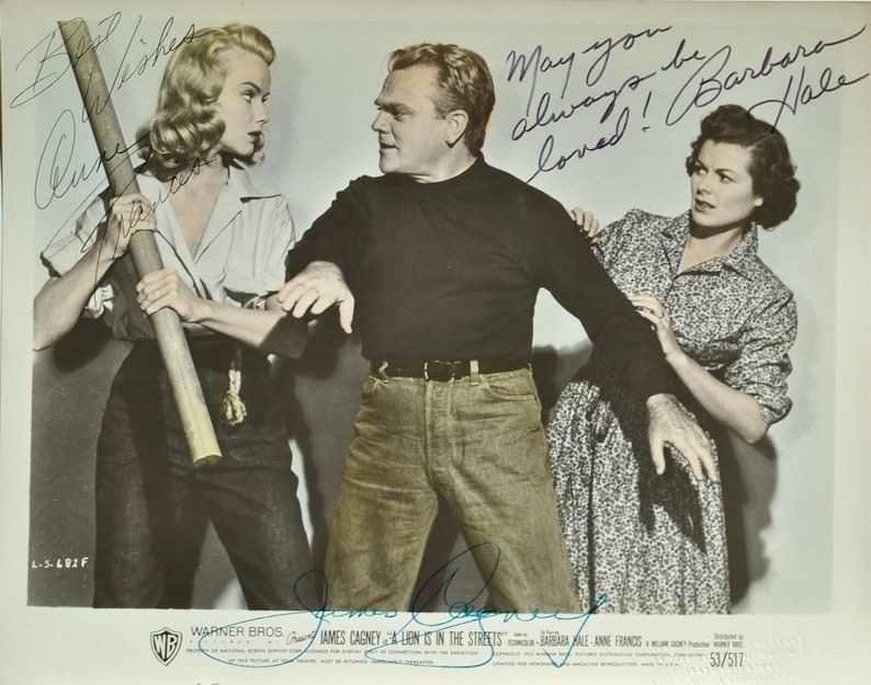 JAMES CAGNEY, BARBARA Hale & Anne Francis Cast Signed Photo Poster painting X3 A Lion Is In The Streets wcoa