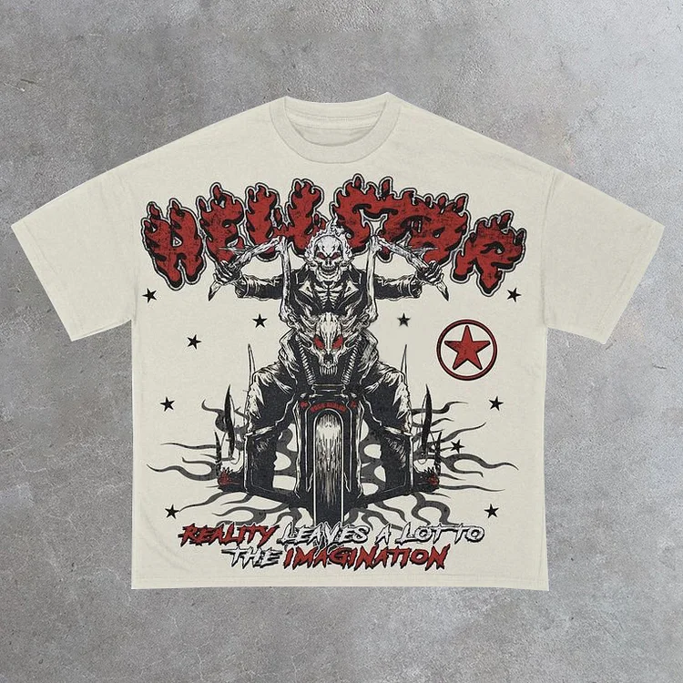 Vintage Hellstar Ghost Bike Casual Cotton T-Shirt SOPULA