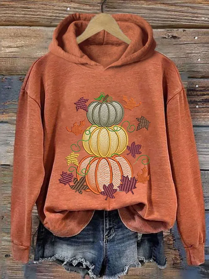 Women's Thanksgiving Pumpkin Maple Leaf Print Hoodie 