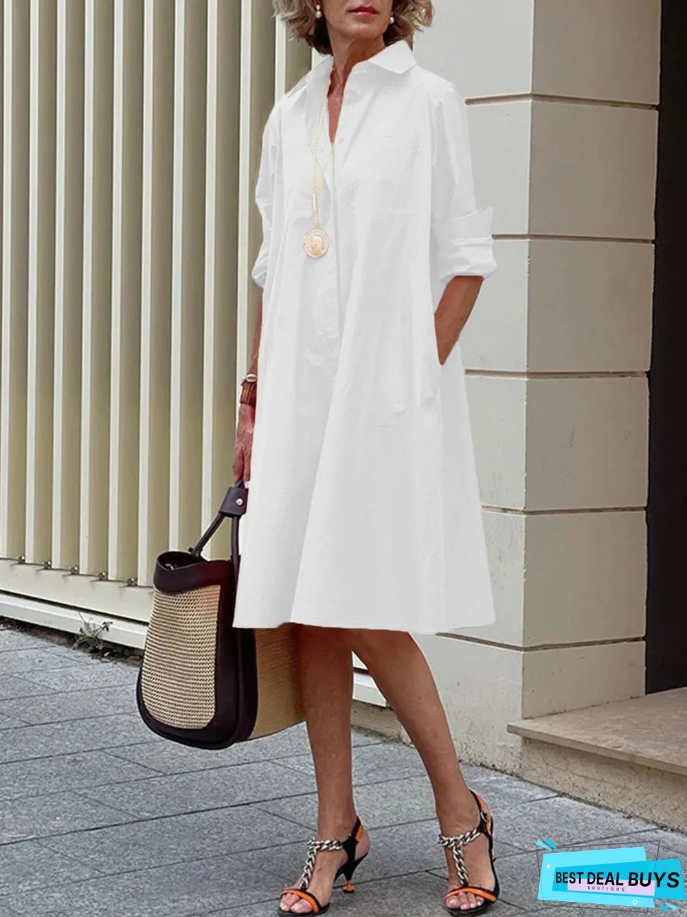 Shirt Dress Long sleeve Plain Simple Dress