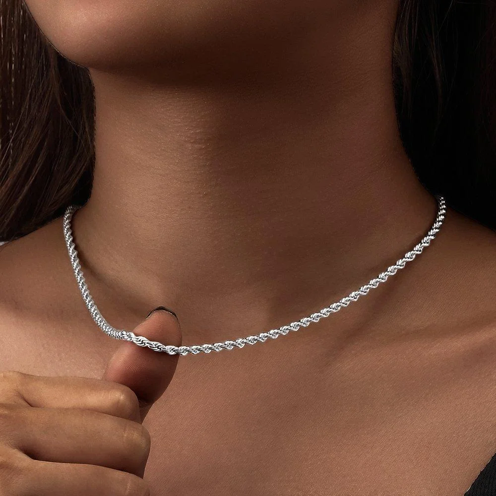 3MM 6MM 18K Gold/White Gold Plated Rope Chain-VESSFUL