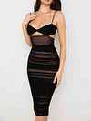 Spaghetti-Neck Hollow Ruffled Backless Sexy Slim Midi Dress