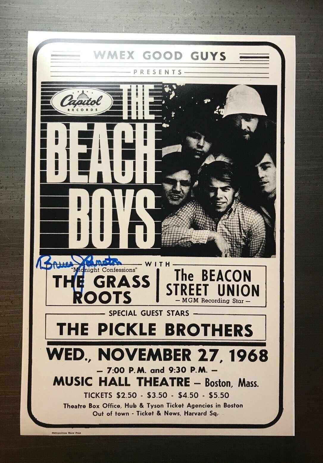 * BRUCE JOHNSTON * signed 12x18 concert poster * THE BEACH BOYS 1968 * PROOF * 3