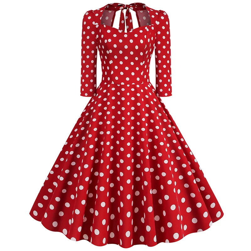 Polka dot patchwork bow vintage puffy dress