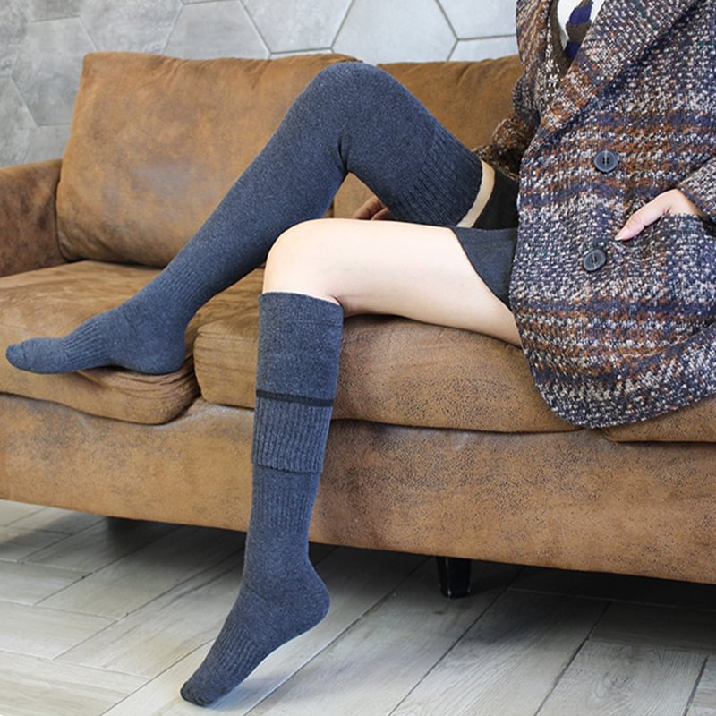 Thickened terry solid color warm thigh high socks