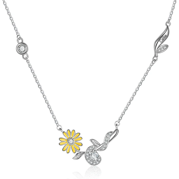 Daisy Necklace with Birthstone April Birth Month Flower Necklace 