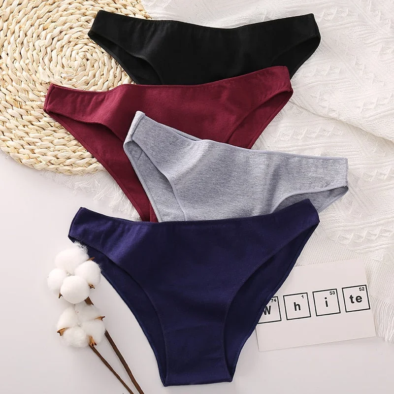 4PCS/Set Women Cotton Panties Sexy Low Waist Female Underpants Solid Elasticity Comfortable Underwear Women Panty Lingerie M-XXL