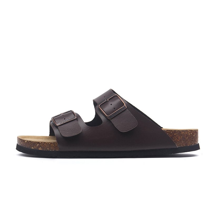 BIRKENSTOCK - Double buckle slipper sandals/ Dark Brown
