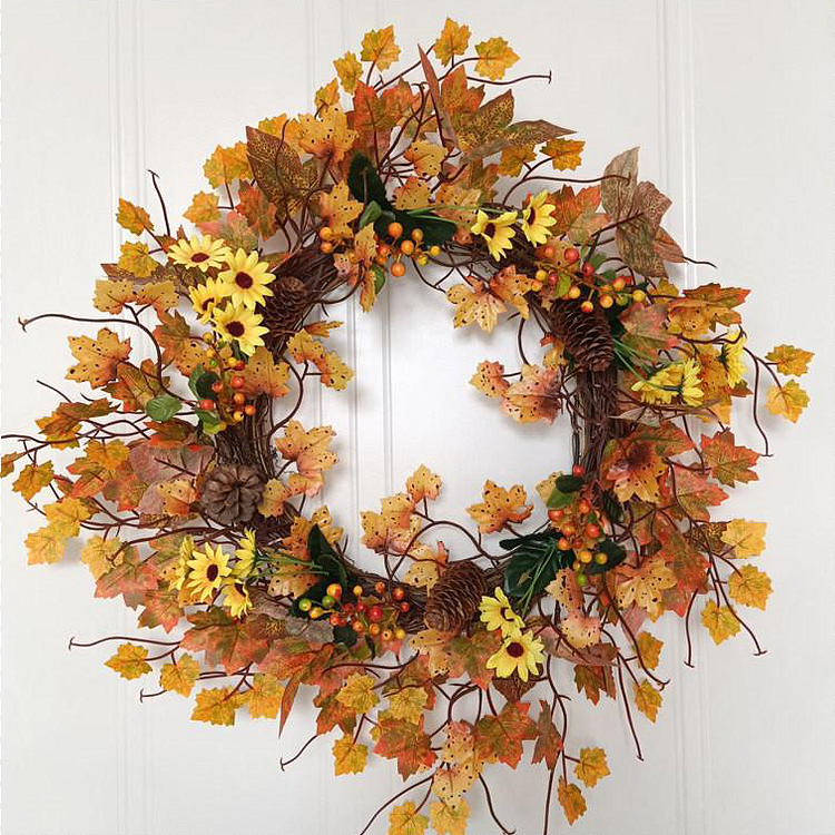 Elegant Fall Leaf Wreath Daisy Pine Cones Beautiful Fall Wreaths | AvasHome