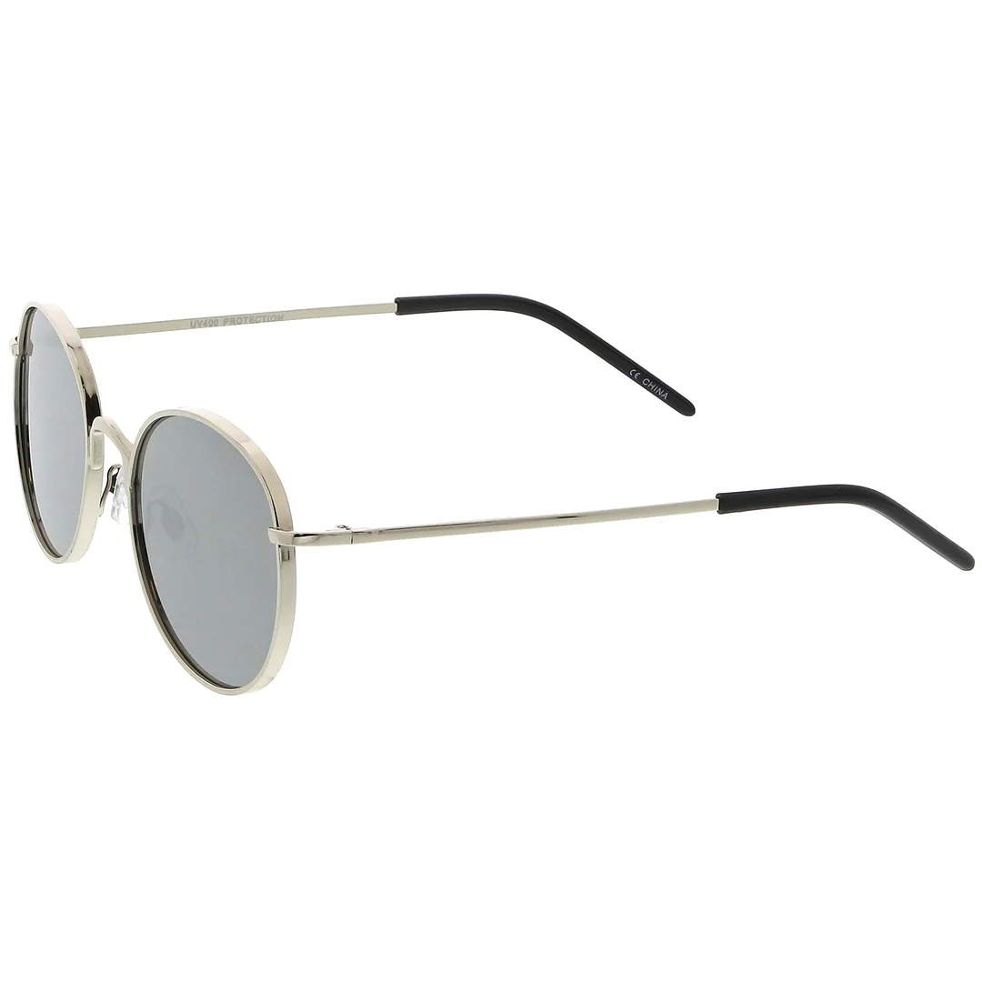 Classic Metal Round glasses Thin Arms Colored Mirror Flat Lens 52mm