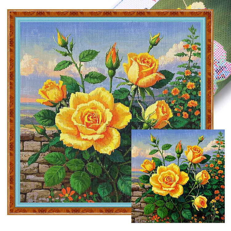 【Yishu Brand】Yellow rose 40*40cm 11CT Stamped Canvas Cross Stitch gbfke