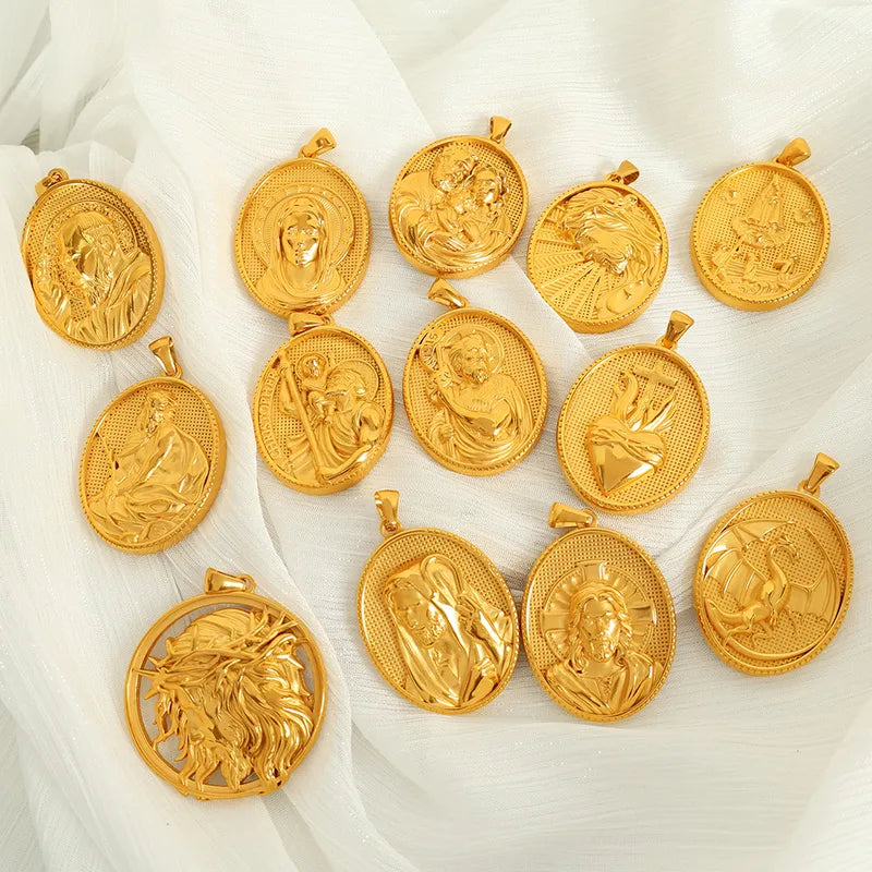 1 Piece 26*35.7mm 34*36.8mm 304 Stainless Steel 18K Gold Plated Virgin Mary Oval Solid Color Pendant Jewelry Accessories