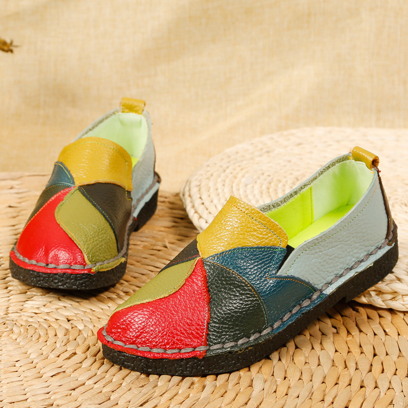 Women's Genuine leather Color Block Flat Shoes | ARKGET