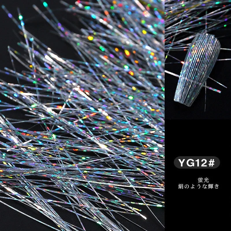 Fashion Fluorescent Nail Sticker Thread Laser Glitter Mesh Net Line Tape Holographic Manicure 3D Silk Foils Nail Art Decorations-Nail Inspo
