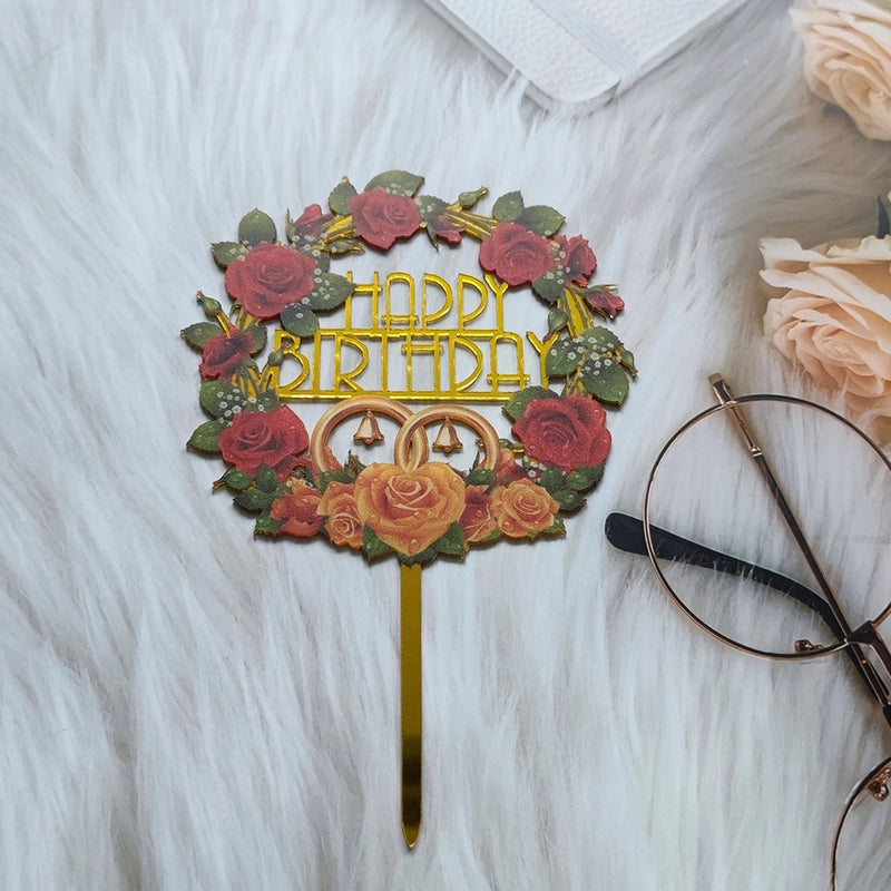 Acrylic Cake Topper Ins Style Floral Uv Color Printing Happy Birthday Dessert Decoration Plugin