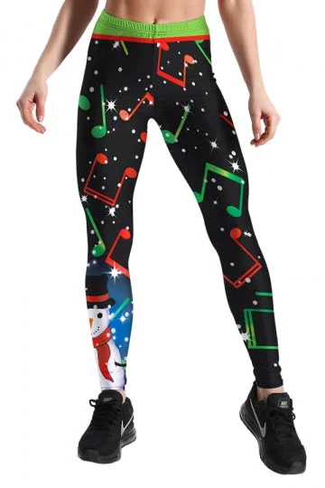 Christmas Note Snowman Leggings Green-elleschic