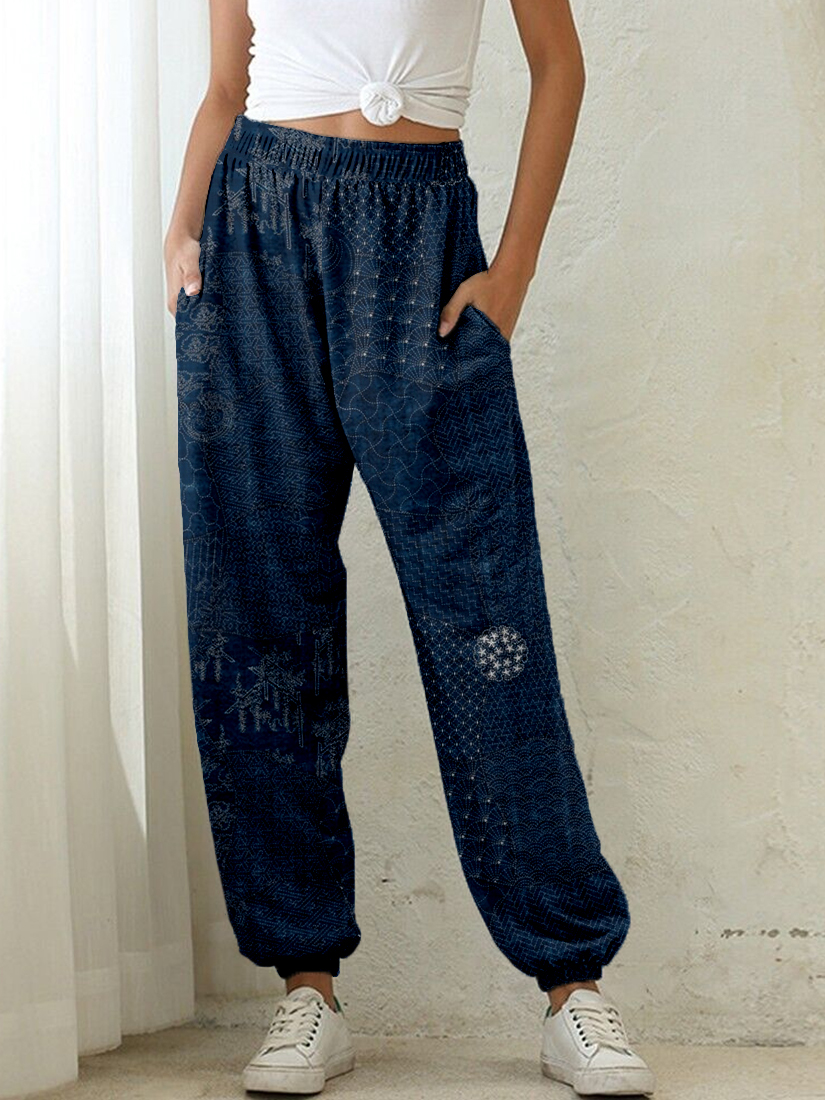 Japanese Traditional Sashiko Art Comfy Sweatpants wearshes