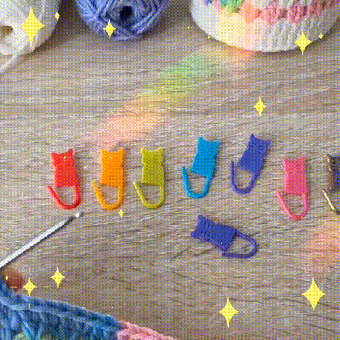 Colorful cat shaped locking stitch markers