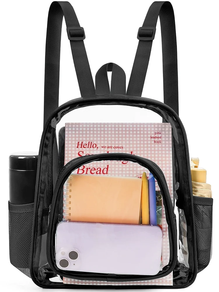 Sanmadrola Mini Clear Backpack Heavy Duty Stadium Approved PVC Transparent Backpacks Small Clear Backpack with Reinforced Strap for School, Travel