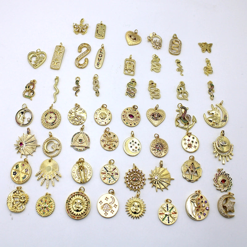 1 Piece Copper Star Moon Hand Of Fatima Pendant