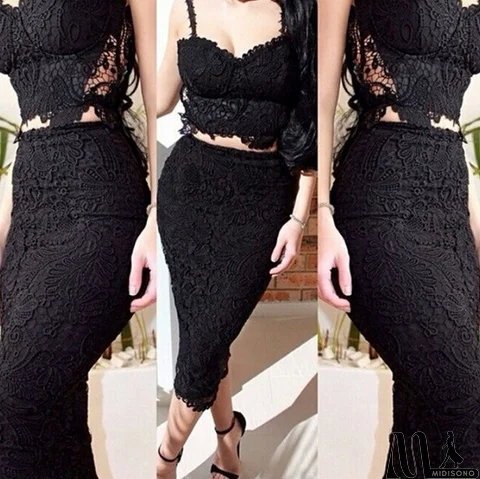 MidiSono - SEXY SUSPENDERS LACE EMBROIDERY TWO DRESS