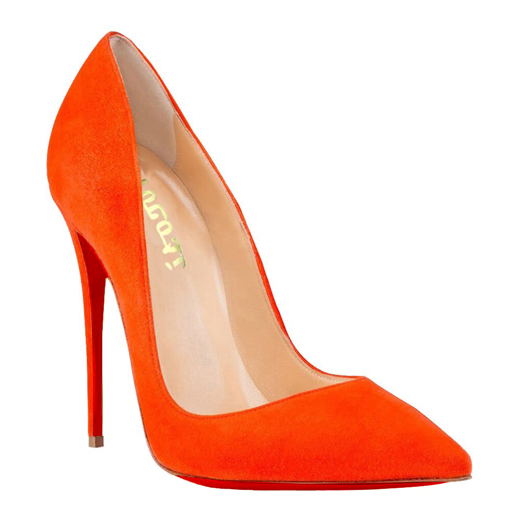 120mm Women's Party Wedding Heels Pumps Orange Suede-vocosishoes