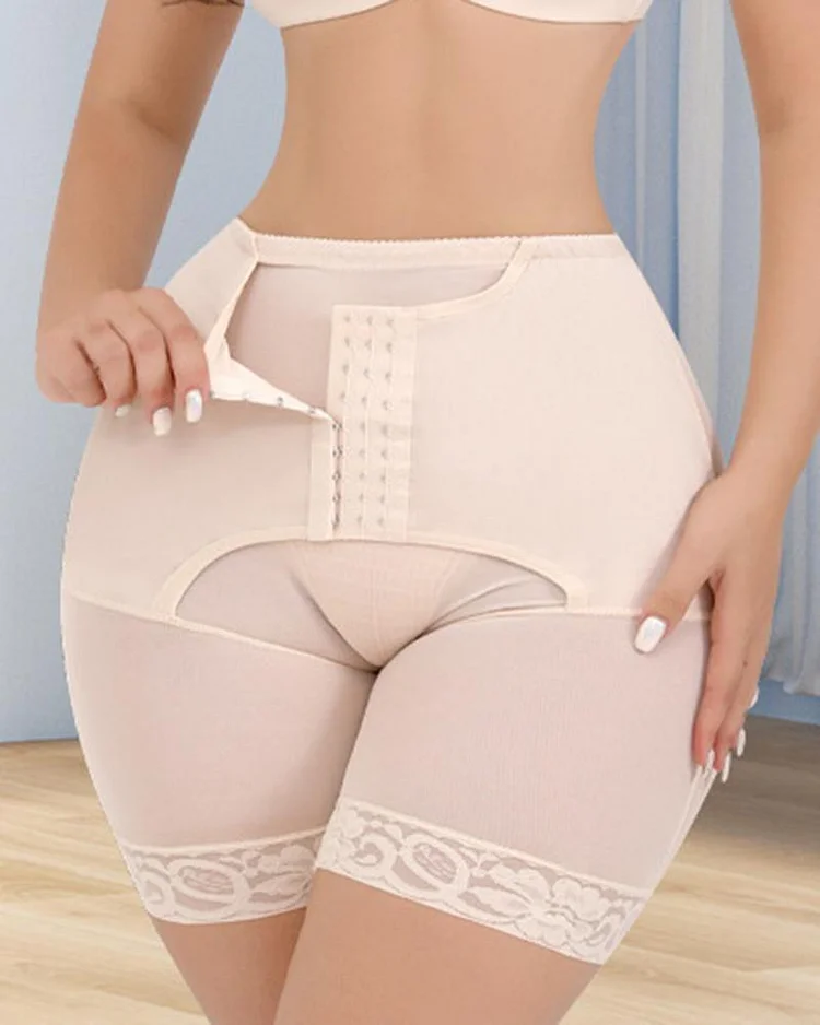 3 Hook Front Tummy Control Padded Butt Lifter Sheer Mesh Shapewear