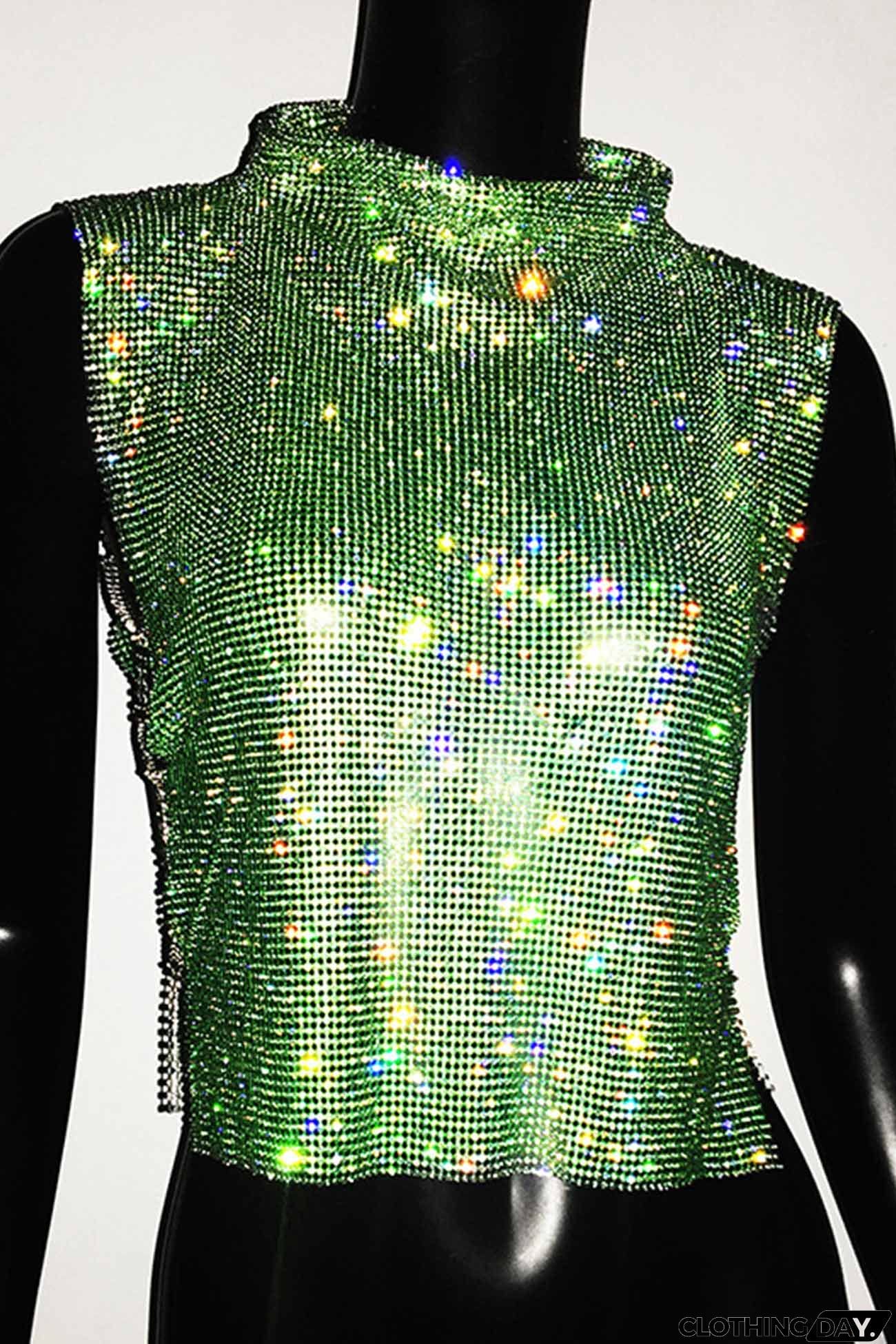 Rhinestone Mock Neck Tank Top
